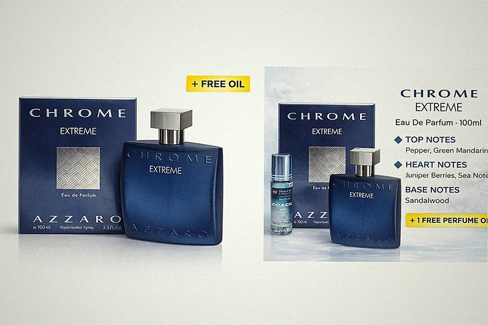 Azzaro Chrome Extreme 3.4oz EDP Men + Bonus 12ml Perfume Oil Gift Set