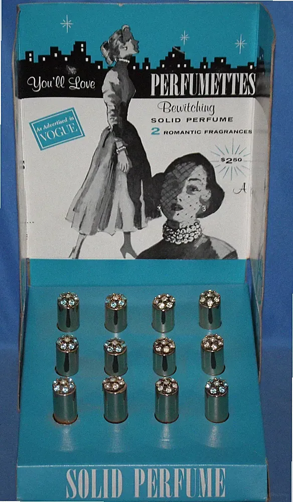 Vintage Jeweled Perfumette 12 Solid Perfume Sticks Original Display & Product